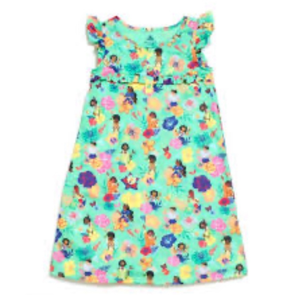 Disney Mint Floral & Character Flutter Sleeve Dress